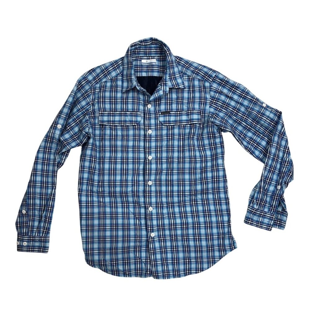 Columbia Fishing Shirt Mens S/P Plaid Long Sleeve Button-Up Shirt Blue Vented